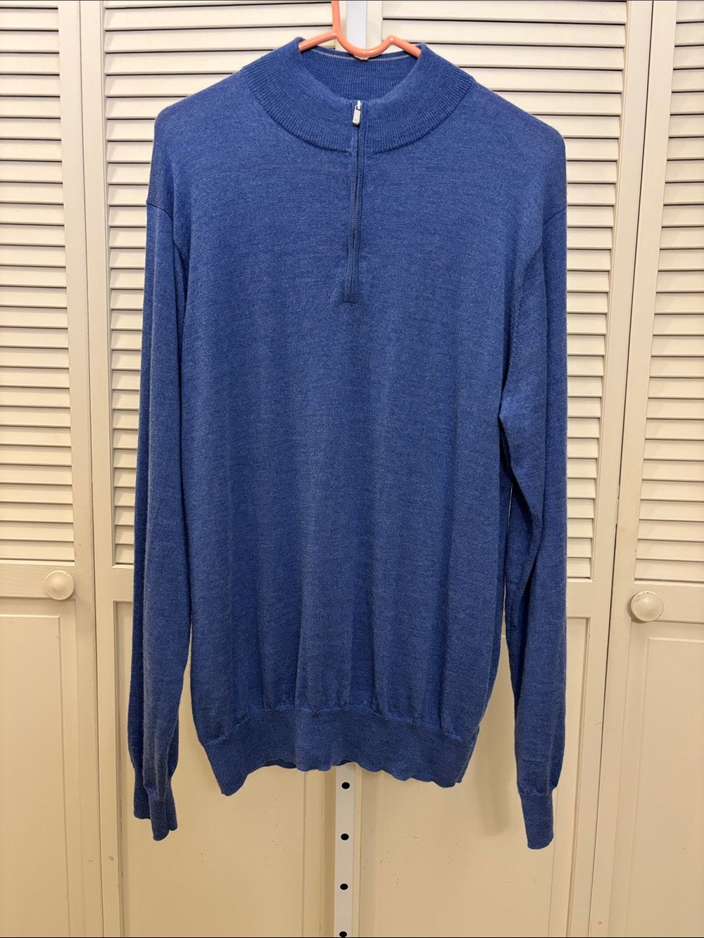 Peter Millar Blue Autumn Crest 1/4 Zip Merino Wool & Lyocell Sweater Large